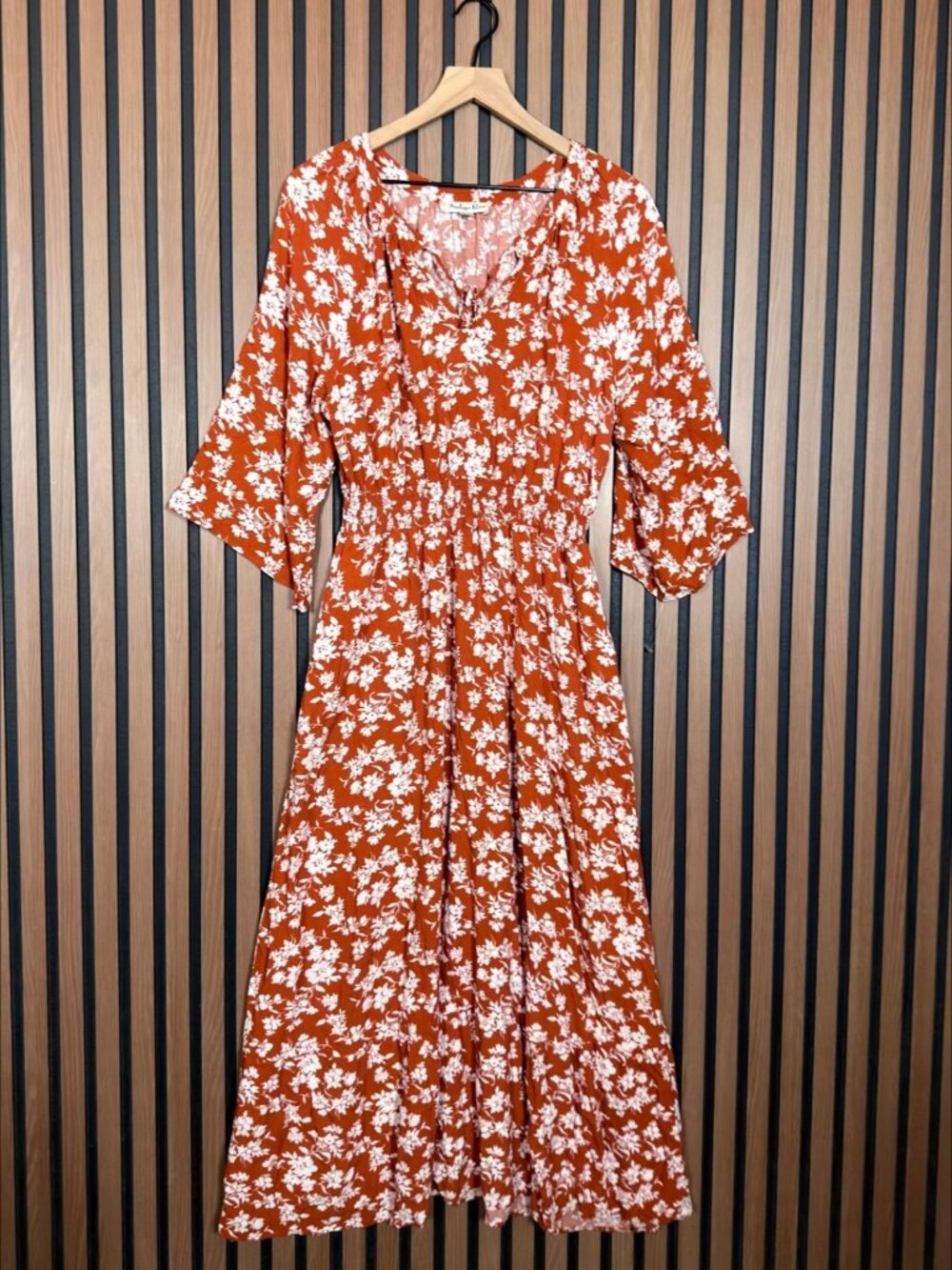 Indigo Rose Dress Petite Large Women’s Brick Brown Floral Midi Kimono